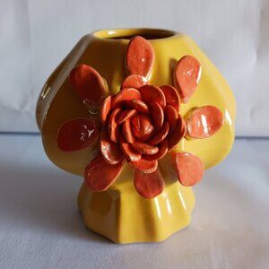 Small Pier 1 Ceramic Floral Yellow/Orange Vase